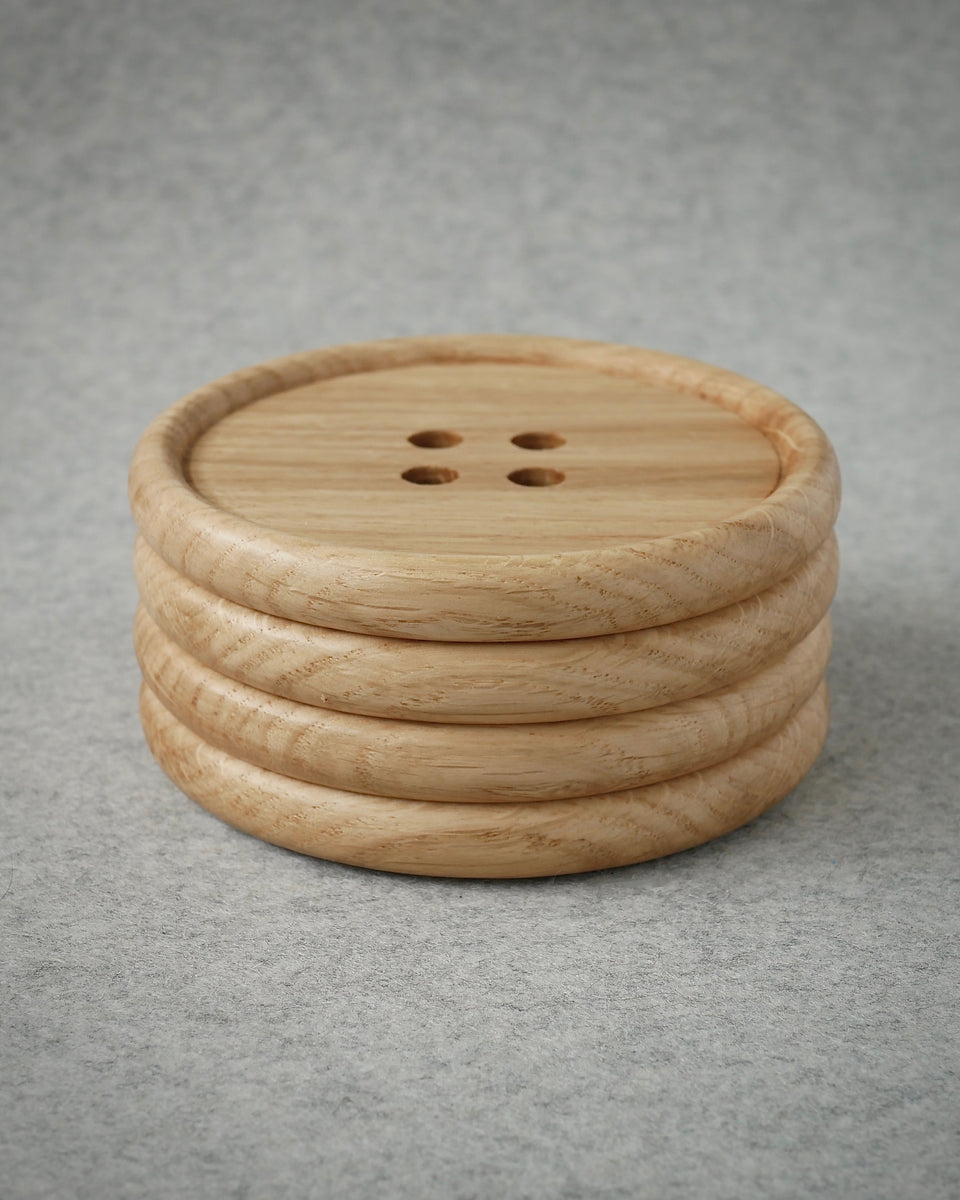 Wooden Oak Button Drink Coasters set K E I Y O S A Keiyosa