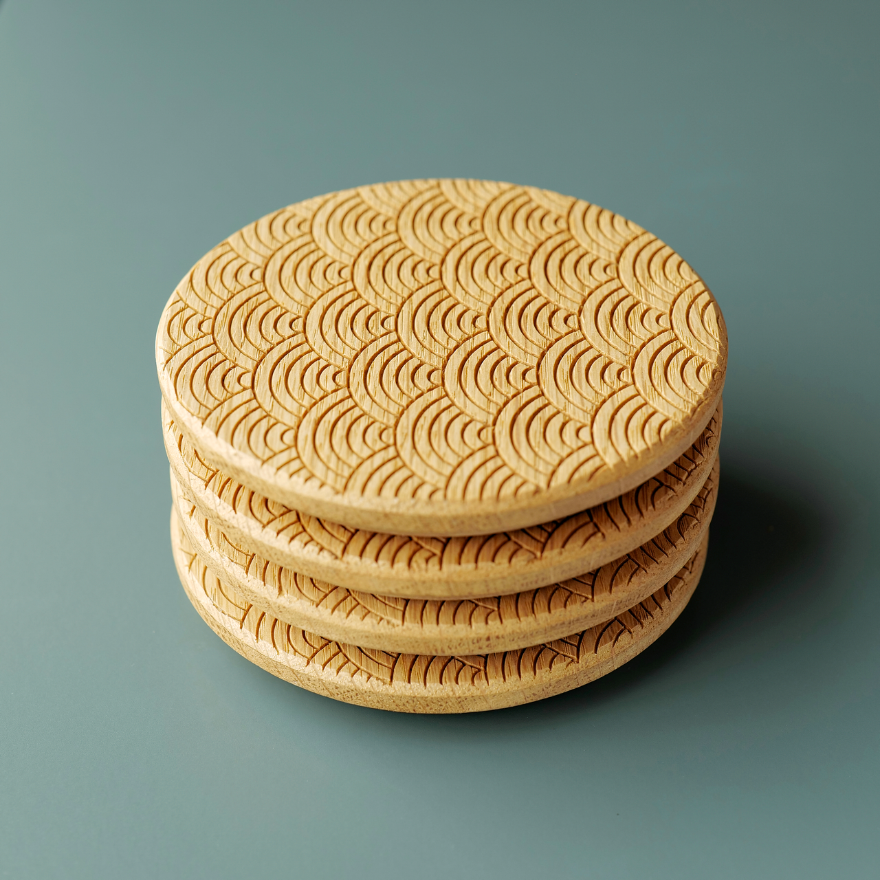Seigaha Wave oak coasters