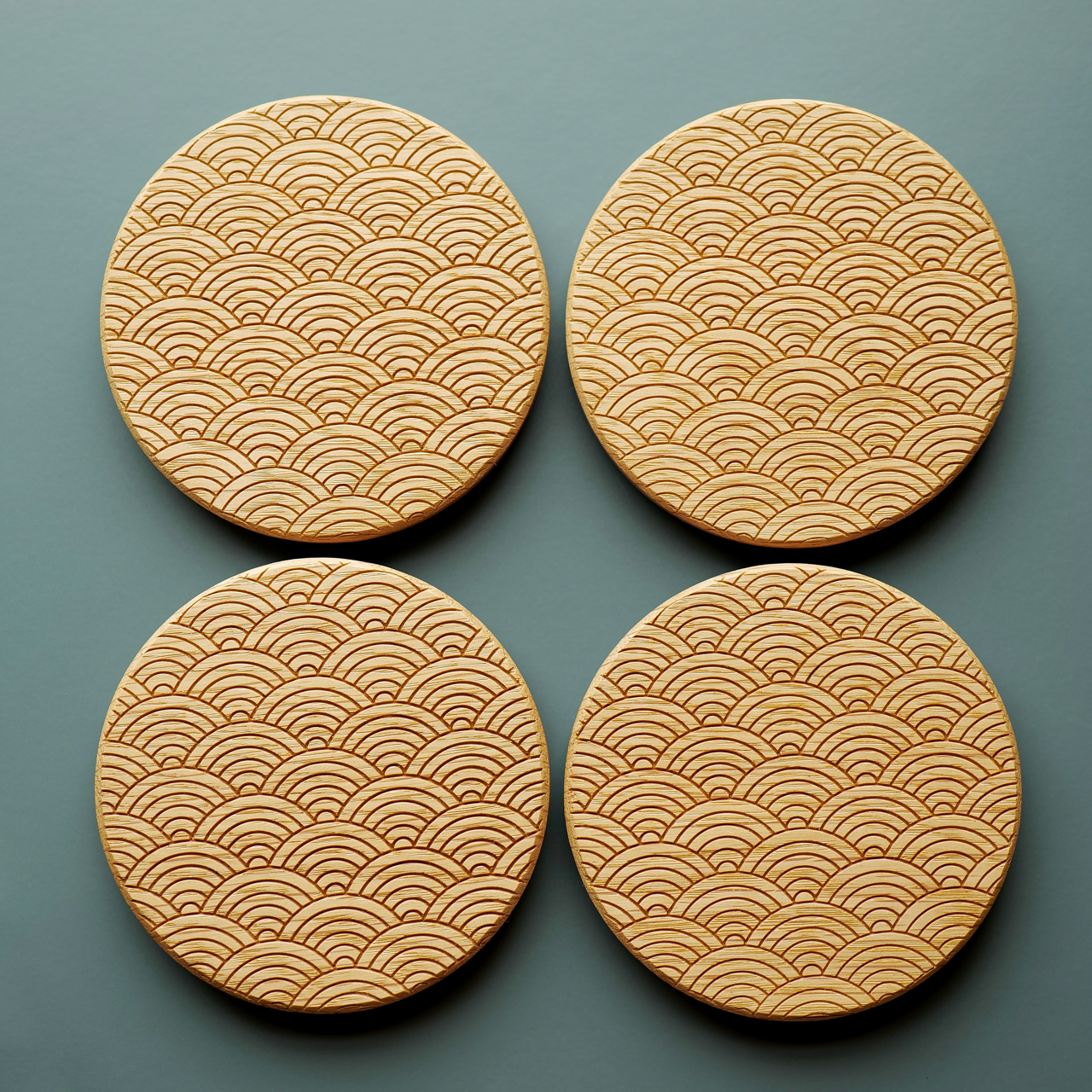 Seigaha Wave oak coasters