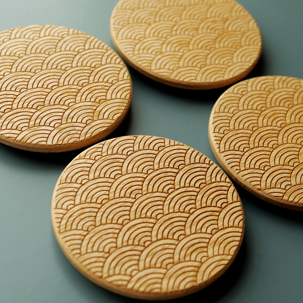 Seigaha Wave oak coasters