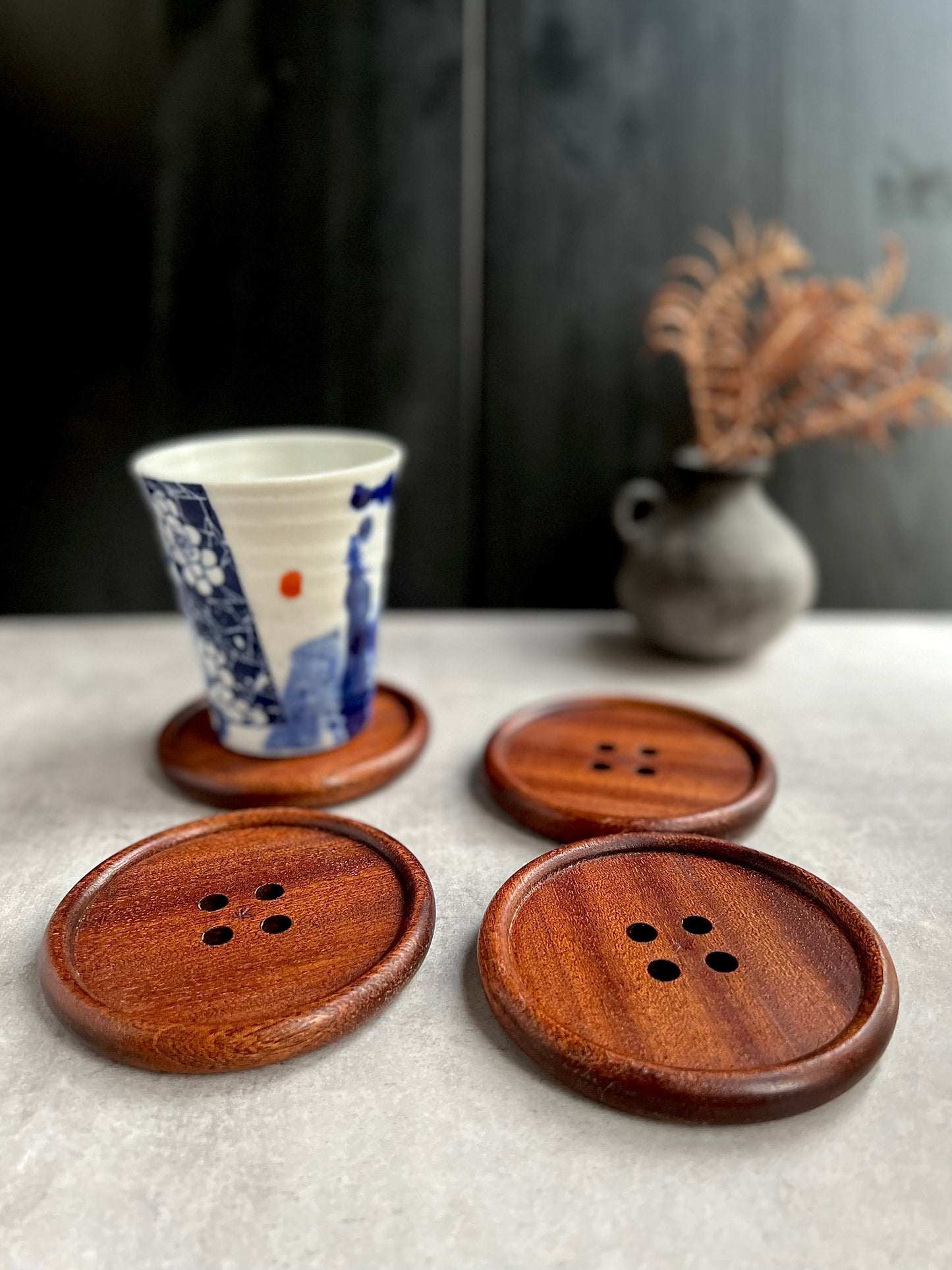 Wooden Oak Button Drink Coasters
