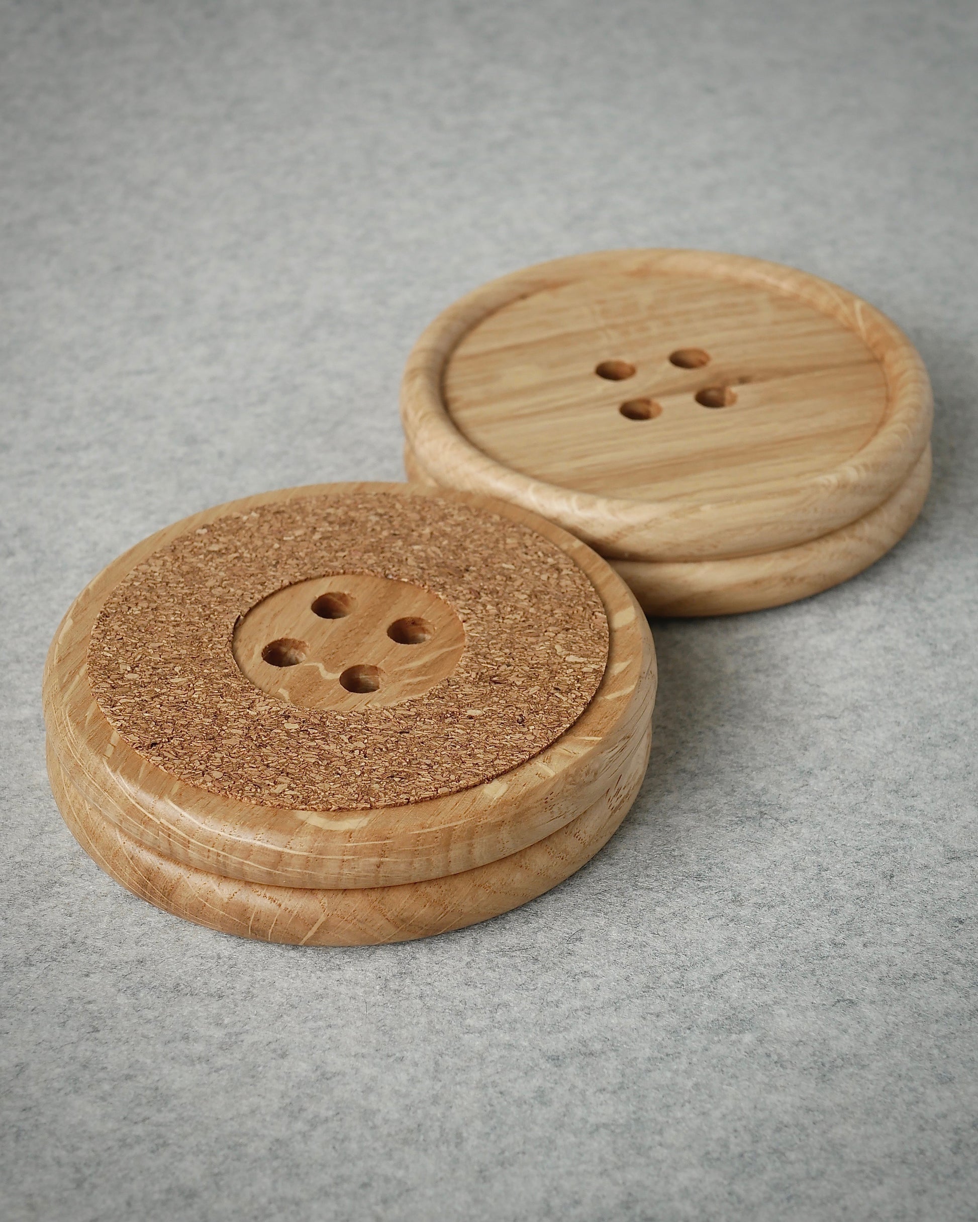 Wooden Oak Button Drink Coasters